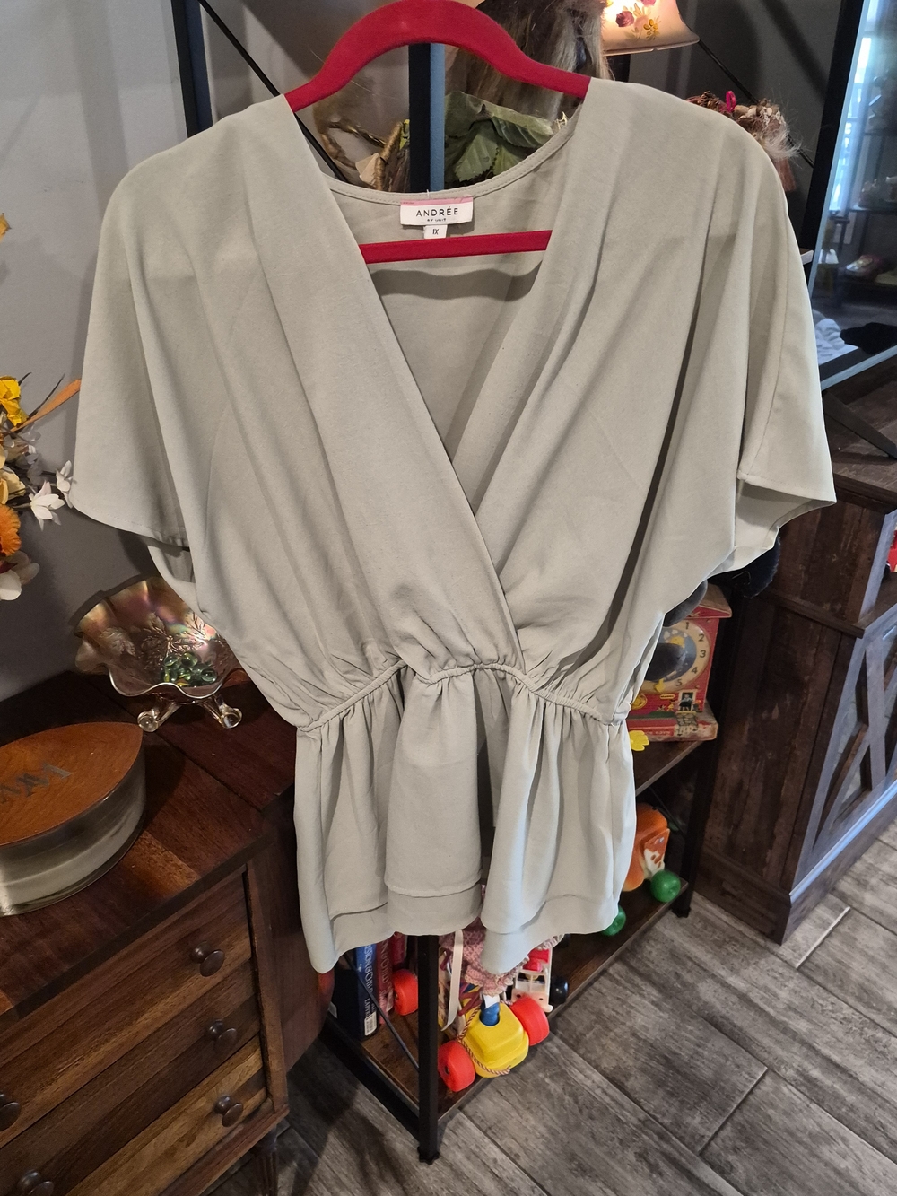 Andree Light Sage Green Surplice Peplum Blouse